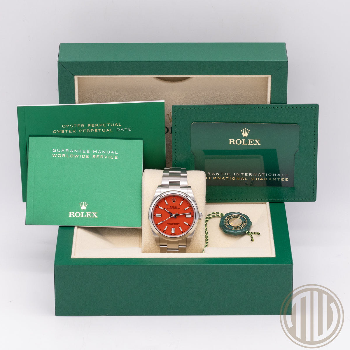 Rolex Oyster Perpetual 41 Red Coral Dial | New | Unworn | Box and Papers | 2021 | 124300