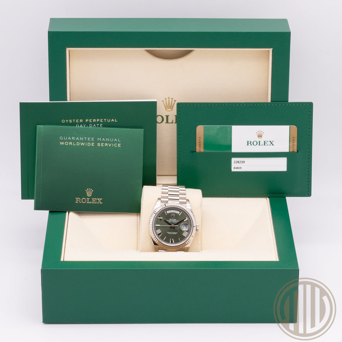 Rolex Day-Date 40 18ct Whitegold | Olive Dial | Box and Papers | 2018 | Ref: 228239